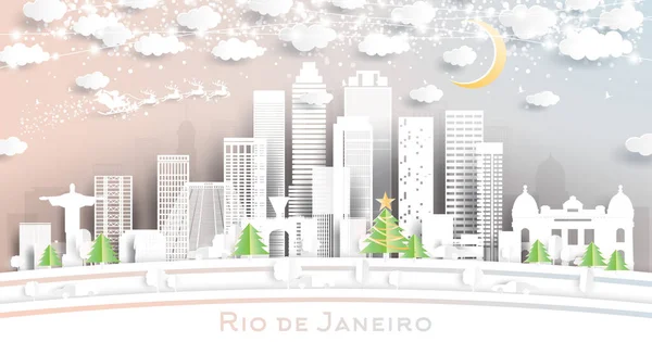 Rio Janeiro Brasil City Skyline Paper Cut Style Com Flocos —  Vetores de Stock