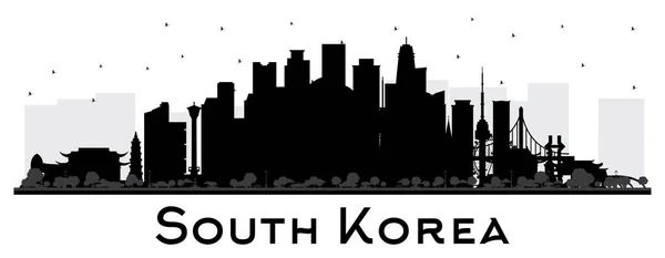 South Korea City Skyline Silhouette Com Edifícios Pretos Isolados Branco —  Vetores de Stock