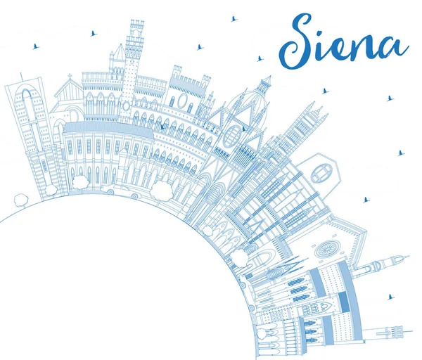 Esboço Siena Toscana Itália Cidade Skyline Com Edifícios Azuis Espaço — Vetor de Stock