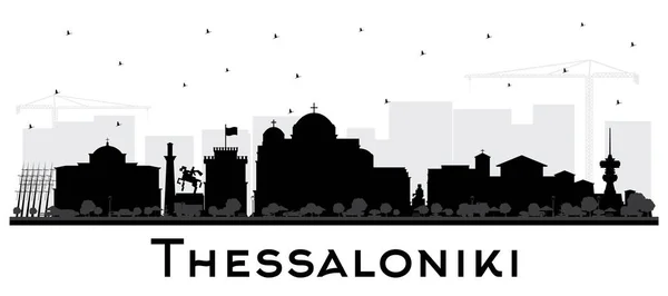 Thessalonique Grèce City Skyline Silhouette Avec Bâtiments Noir Isolé Sur — Image vectorielle