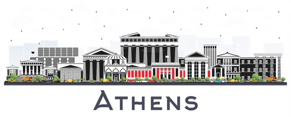 Atenas Grecia Ciudad Skyline Con Edificios Color Aislados Blanco Ilustración — Vector de stock