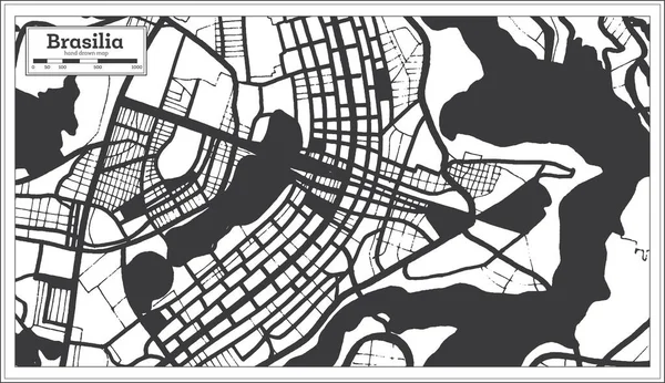 Brasília Brasil Mapa Cidade Preto Branco Cor Estilo Retro Mapa —  Vetores de Stock