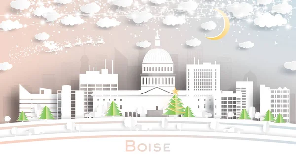 Boise Idaho Usa City Skyline Paper Cut Style Med Snöflingor — Stock vektor