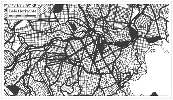 Mapa Ciudad Belo Horizonte Brasil Blanco Negro Estilo Retro Mapa — Archivo Imágenes Vectoriales