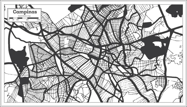 Campinas Brasil Mapa Cidade Preto Branco Estilo Retro Mapa Contorno —  Vetores de Stock