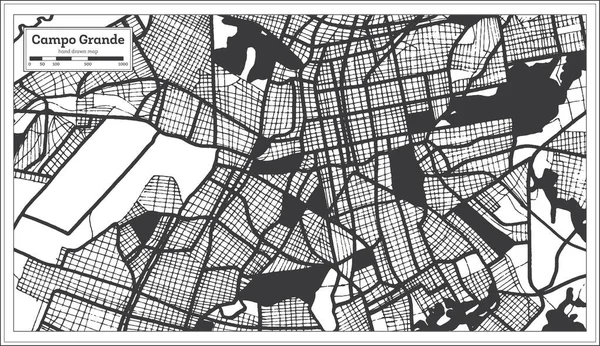 Stadtplan Von Campo Grande Brasilien Schwarz Und Weiß Retro Stil — Stockvektor