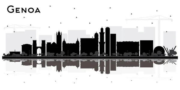 Génova Italia Ciudad Skyline Con Edificios Negros Reflexiones Aisladas Blanco — Vector de stock