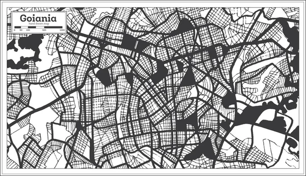 Goiania Brasilien Stadtplan Schwarz Und Weiß Retro Stil Übersichtskarte Vektorillustration — Stockvektor