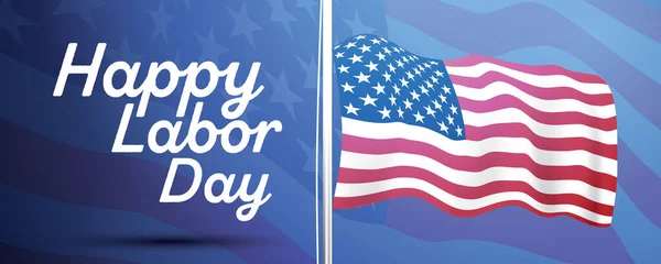 幸せな労働者の日 アメリカ国旗を掲揚 ベクトルイラスト アメリカ労働者の日の壁紙 — ストックベクタ
