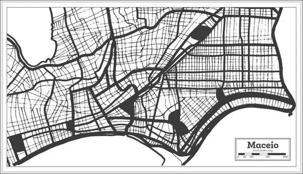 Maceio Brasilien Stadtplan Schwarz Und Weiß Retro Stil Übersichtskarte Vektorillustration — Stockvektor