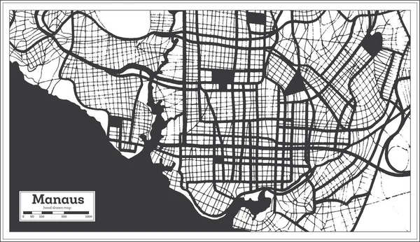 Manaus Brasilien Stadtplan Schwarz Weißer Farbe Retro Stil Übersichtskarte Vektorillustration — Stockvektor