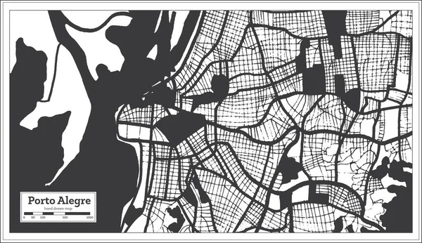 Porto Alegre Brazil City Χάρτης Μαύρο Και Άσπρο Χρώμα Ρετρό — Διανυσματικό Αρχείο