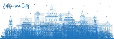 Jefferson City, Missouri Skyline ve Blue Buildings 'in ana hatları. Vektör İllüstrasyonu. Tarihi Mimariyle İş Seyahati ve Turizm Konsepti. Jefferson City Şehri Şehir Simgeleriyle.