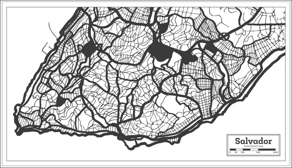 Salvador Brazylia Mapa Miasta Kolorze Czarno Białym Stylu Retro Zarys — Wektor stockowy