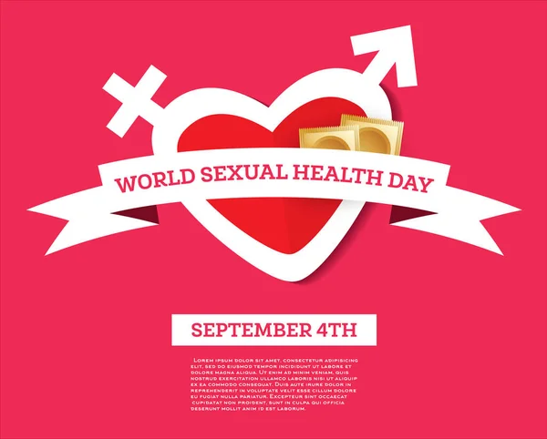 Welttag Der Sexuellen Gesundheit Sexualerziehung Vektorillustration Herz Und Kondome Auf — Stockvektor