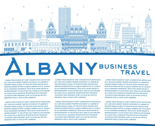 Outline Albany New York City Skyline Blue Buildings Copy Space — Stock Vector