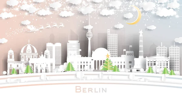 Berlin Germany City Skyline Paper Cut Style Snowflakes Σελήνη Και — Διανυσματικό Αρχείο