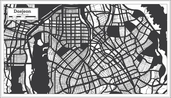 Daejeon Corea Del Sur Mapa Ciudad Color Blanco Negro Estilo — Archivo Imágenes Vectoriales