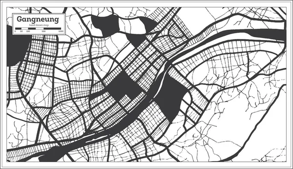 Gangneung Südkorea Stadtplan Schwarz Weißer Farbe Retro Stil Übersichtskarte Vektorillustration — Stockvektor