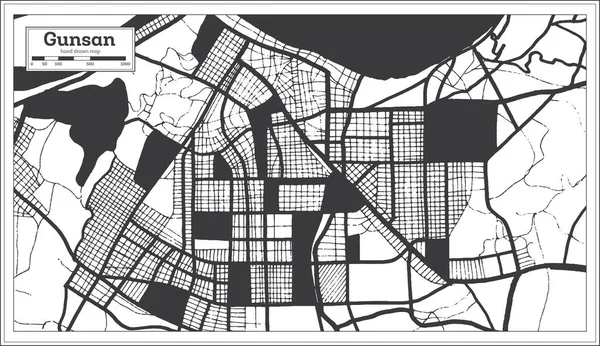 Gunsan South Korea City Map Preto Branco Estilo Retro Mapa — Vetor de Stock