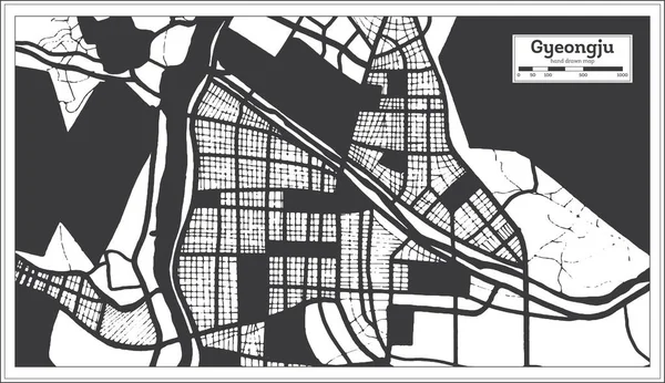 Карта Города Кёнджу Чёрно Белом Цвете Стиле Ретро Карта Контуров — стоковый вектор
