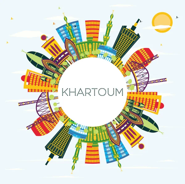 Hartum Sudan City Skyline Renkli Binalar Mavi Gökyüzü Kopya Uzayı — Stok Vektör