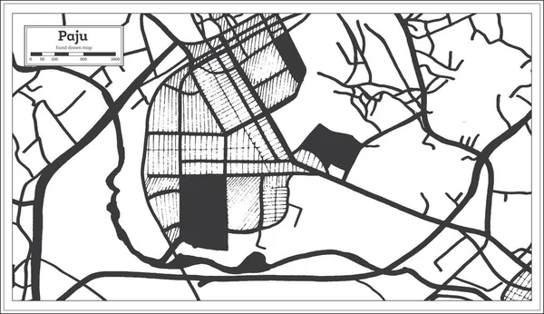 Paju Südkorea Stadtplan Schwarz Weiß Retro Stil Übersichtskarte Vektorillustration — Stockvektor