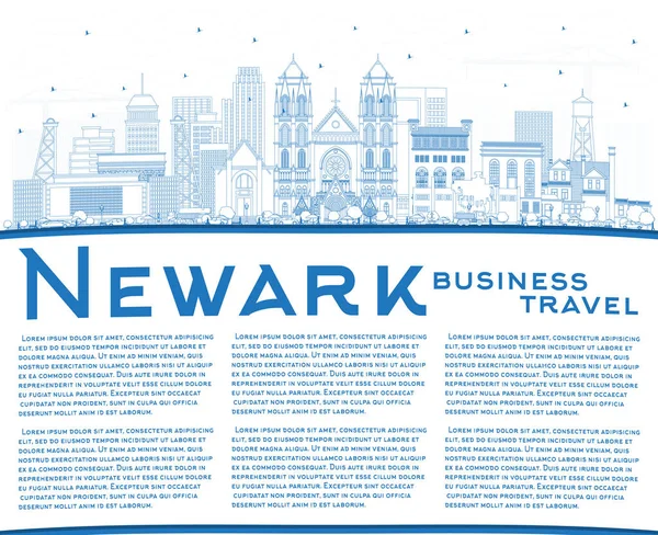 Outline Newark New Jersey City Skyline Blue Buildings Copy Space — Stock Vector