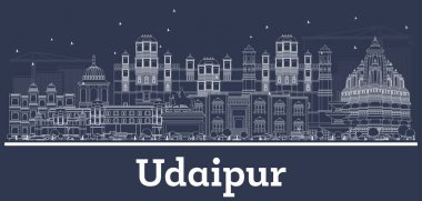 Udaipur, Udaipur, Udaipur, Beyaz Binalar ve Skyline. Vektör İllüstrasyonu. Tarihi Mimariyle İş Seyahati ve Kavram. Simgeli Udaipur Şehir Manzarası.