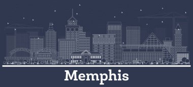 Beyaz Binalı Memphis Tennessee City Skyline taslağı. Vektör İllüstrasyonu. Modern Mimariyle İş Seyahatleri ve Turizm Konsepti. Tarihi Simgelerle Memphis ABD Şehri.