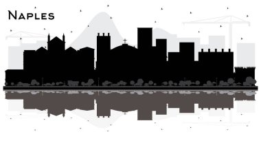 Napoli İtalya City Skyline 'ı Siyah Binalar ve Beyaz Yansımalar ile izole edildi. Vektör İllüstrasyonu. Modern Mimariyle İş Seyahatleri ve Turizm Konsepti. Napoli Şehir Manzarası Simgeli.