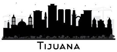 Tijuana Mexico City Skyline Silhouette ve Siyah Binalar White 'ta izole edilmiş. Vektör İllüstrasyonu. Tarihi ve Modern Mimariyle Turizm Konsepti. Tarihi Simgeli Tijuana Şehir Manzarası.