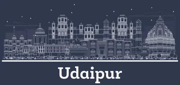 Umriss Udaipur India City Skyline Mit Weißen Gebäuden Vektorillustration Geschäftsreisen — Stockvektor