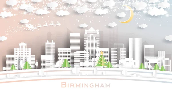 Бірмінгем Алабама Usa City Skyline Paper Cut Style Snowflakes Moon — стоковий вектор