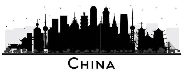Силуэт Небоскреба Китай Город Черными Зданиями Соединенными Белым Знаменитые Достопримечательности — стоковый вектор