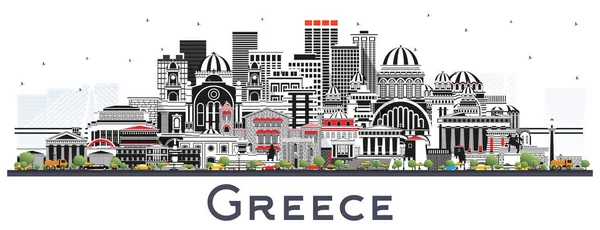 Bienvenido Grecia City Skyline Con Edificios Grises Aislados Blanco Ilustración — Vector de stock