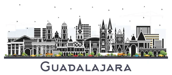 グアダラハラメキシコシティスカイライン白い建物に隔離された色の建物 ベクトルイラスト 歴史的 近代的な建築と観光の概念 グアダラハラ ランドマークと都市景観 — ストックベクタ