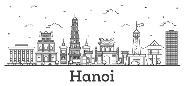 Décrivez Hanoi Vietnam City Skyline Avec Des Bâtiments Modernes Historiques — Image vectorielle