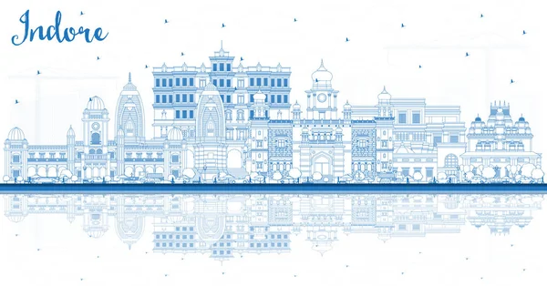 Контур Indore India City Skyline Голубыми Зданиями Отражениями Векторная Иллюстрация — стоковый вектор