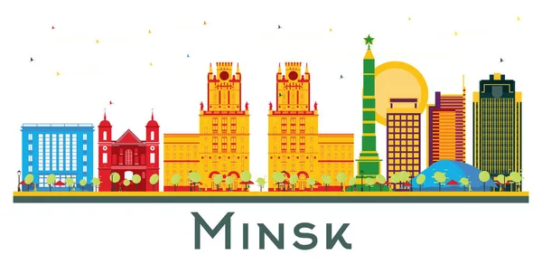 Minsk Belarus City Skyline Med Color Buildings Isolerad Vitt Vektorillustration — Stock vektor