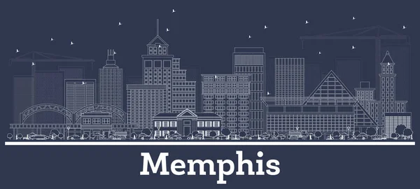 Garis Luar Memphis Tennessee City Skyline Dengan Gedung Putih Vector - Stok Vektor