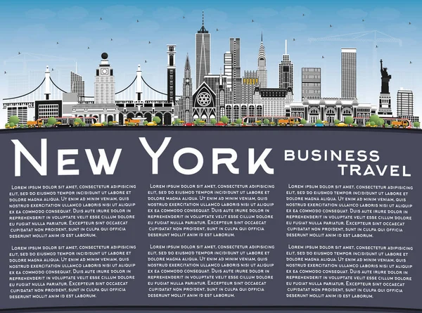 Nowy Jork Usa City Skyline Color Buildings Blue Sky Copy — Wektor stockowy