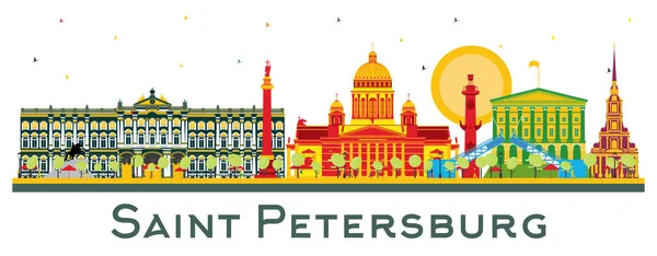 Saint Petersburg Rusya Şehri Skyline Beyaz Renkli Binalar Vektör Llüstrasyonu — Stok Vektör