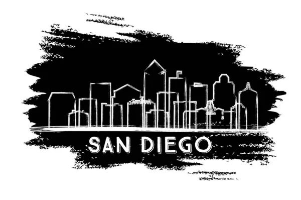 San Diego California Şehri Skyline Silhouette Çizimi Çizimi Tarihi Mimariyle — Stok Vektör