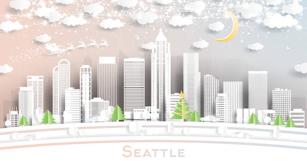 Seattle Washington Washington City Skyline Snowflakes Moon Neon Garland Ile — Stok Vektör