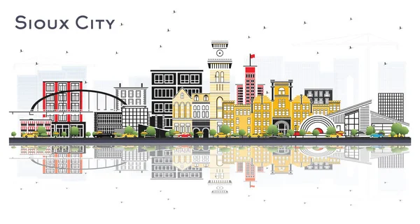 Sioux City Iowa Skyline Avec Des Bâtiments Couleur Des Reflets — Image vectorielle