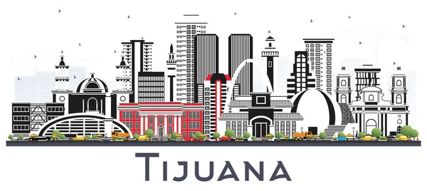 Tijuana Mexico City Skyline Beyaz Renkli Binalar Izole Edilmiş Vektör — Stok Vektör