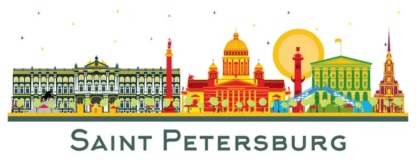 Ville Saint Pétersbourg Russie Skyline Avec Bâtiments Couleur Isolés Sur — Image vectorielle