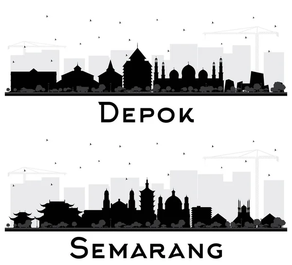 Depok Semarang Indonesia City Skyline Silhouette Black Building Isolated White — стоковое фото