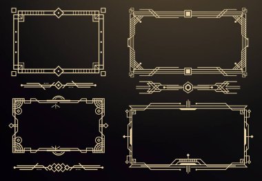 Art Deco Frames and Borders seti. Dekoratif elementler. Vektör İllüstrasyonu. 1920 'lerin biçimi.